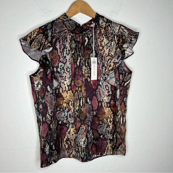 NWT Rebecca Taylor Snake Ruffle Silk Top Sz M Blouse - Picture 9 of 11